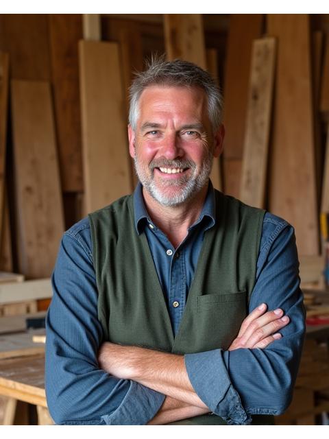Anthony, founder of Artisan Woods Ontario, standing proudly in his workshop.