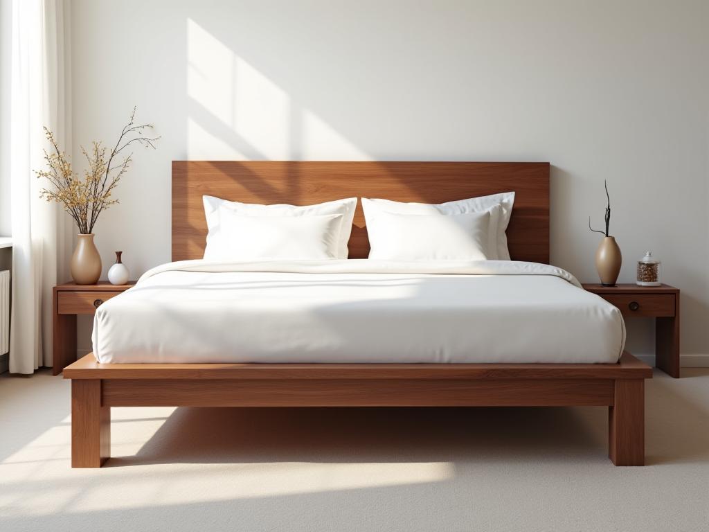 Minimalist walnut wood bed frame