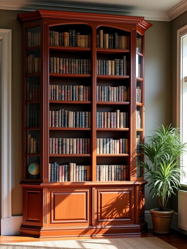 Tall wooden bookshelf filled with books
