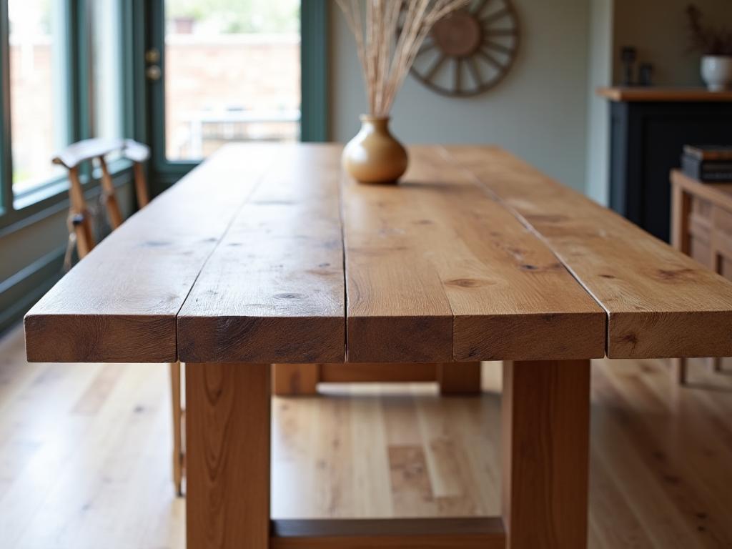 Large wooden dining table with live edge