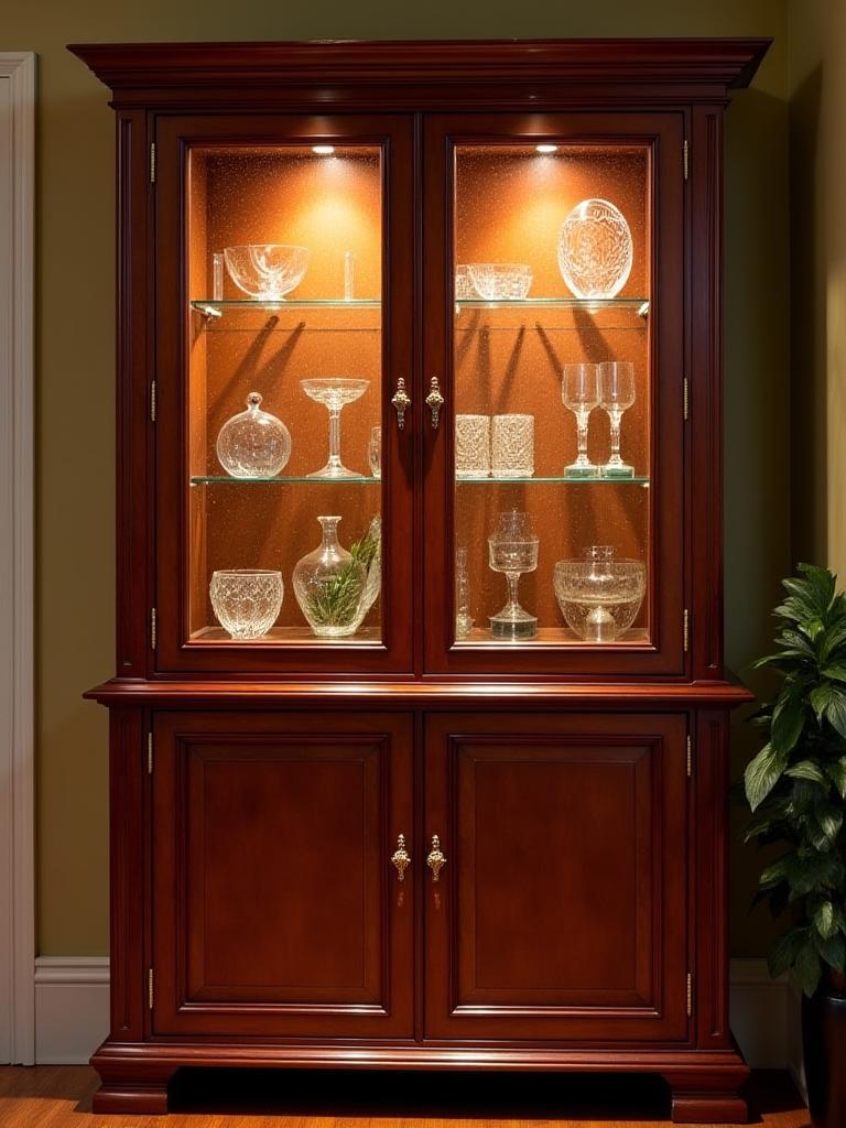 Cherry wood display cabinet with glass doors